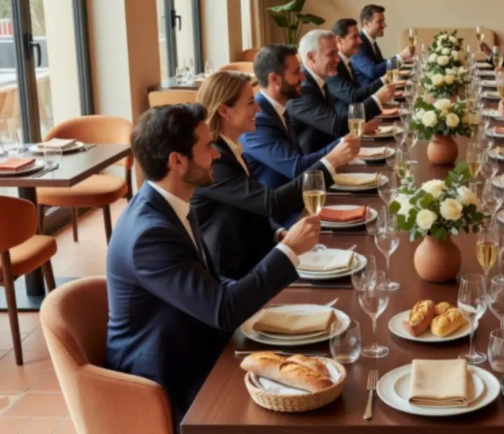 Dîner corporate autour d'une grande table chez Savryxel