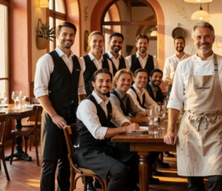 Équipe du restaurant Savryxel réunie dans la salle du restaurant